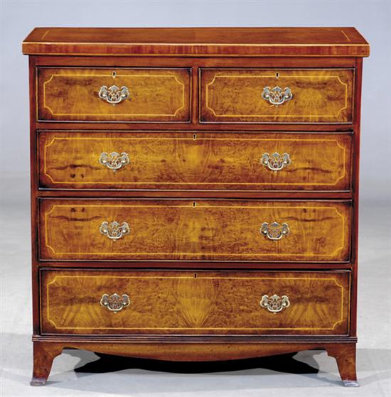 Appraisal: George II style inlaid walnut and burl chest of drawers