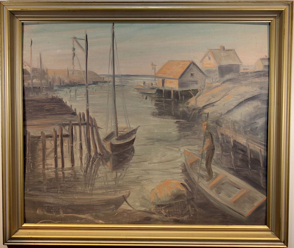 Appraisal: American School th C Harbor Scene Painting American School th