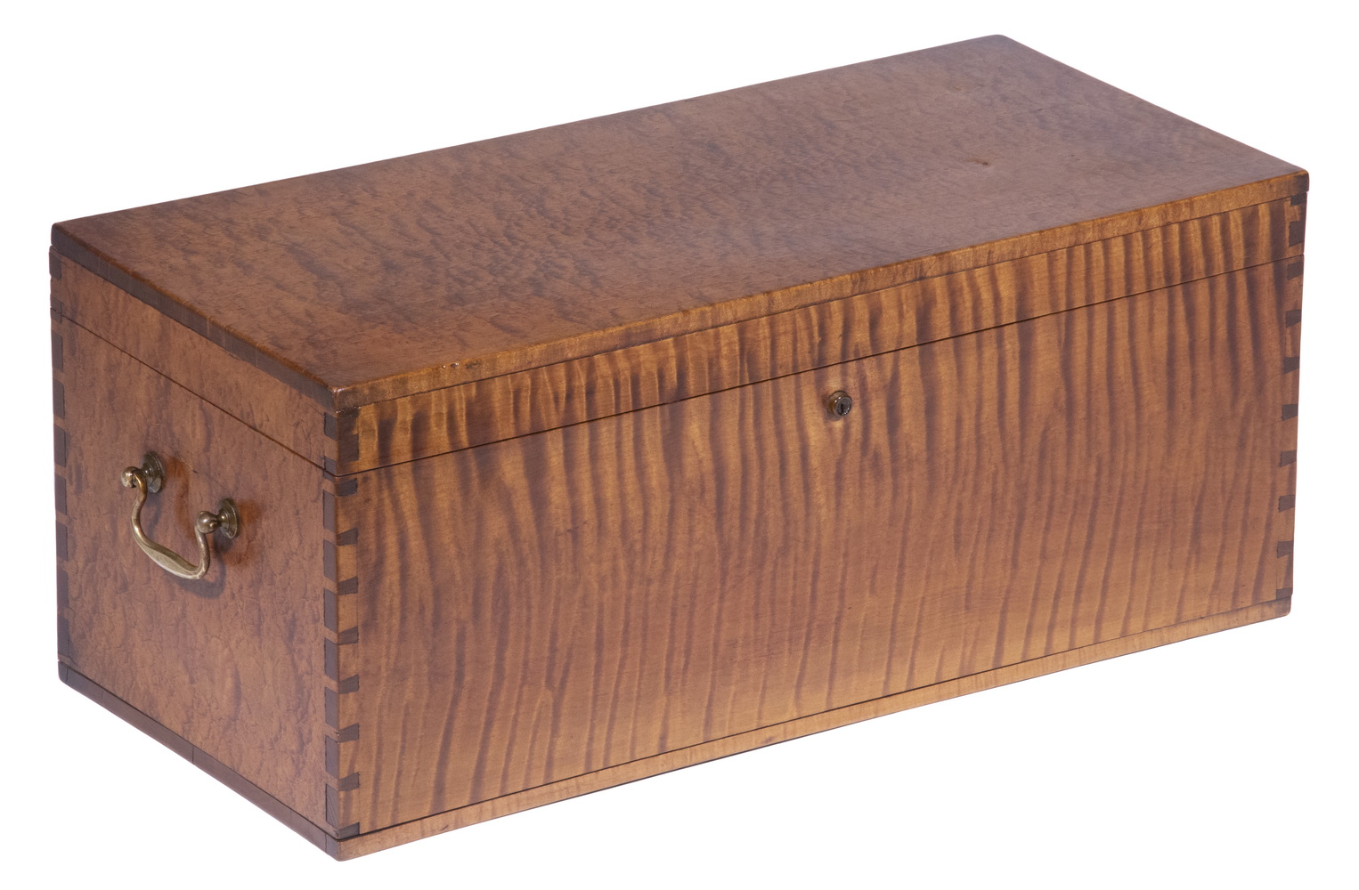 Appraisal: TIGER MAPLE STORAGE BOX Diminutive th c Trunk in Figured