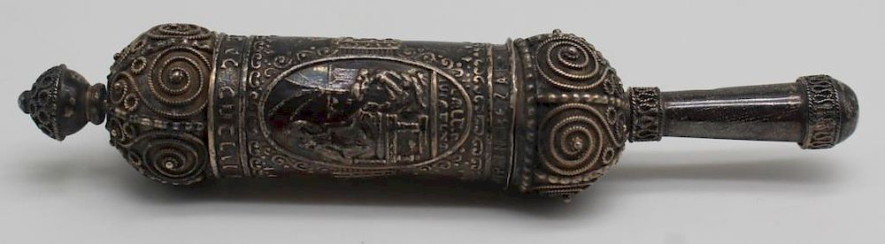 Appraisal: JUDAICA Miniature Palestinian Silver Esther Scroll Includes a Palestinian silver