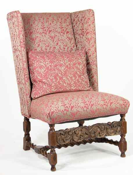 Appraisal: Jacobean Revival Wing Chairattractive slim form with straight sides carved