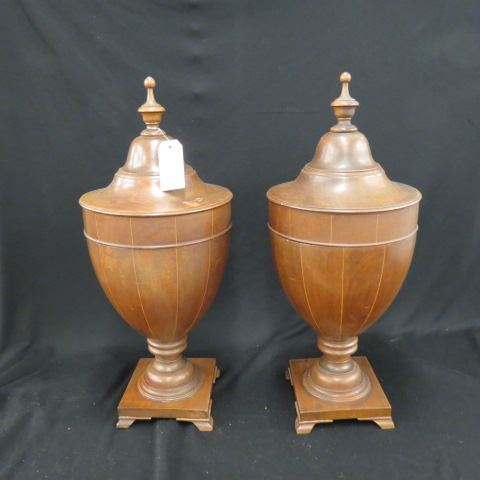 Appraisal: Pair of Federal Style Knife Boxes classic urn shape inlaid