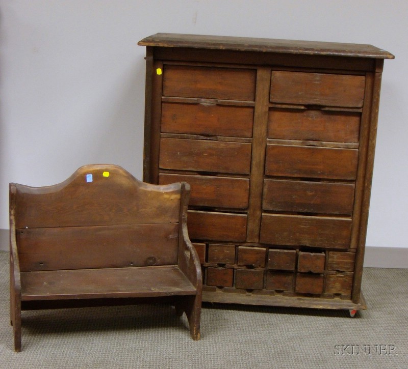 Appraisal: Country Walnut Twenty-four Drawer Cabinet and a Child's Country Pine