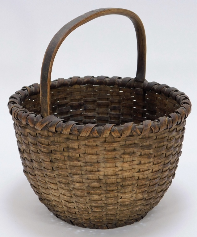 Appraisal: HAND WOVEN MONOGRAMMED NEW ENGLAND BASKET Massachusetts th CenturyTightly woven