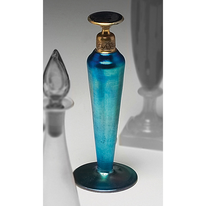 Appraisal: Steuben perfume bottle blue aurene with brass stopper signed De