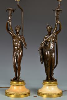 Appraisal: Pr Classical Figural Candelabra Lamps Pair of French style classical