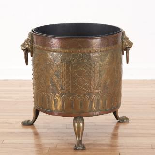 Appraisal: Anglo-Dutch brass and copper peat kindling bucket th c repousse