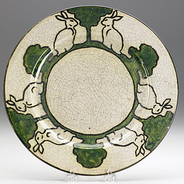 Appraisal: MARY CHASE PERRYPEWABICRare and early crackleware plate with rabbitsUnmarked dia