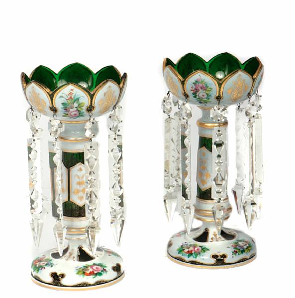 Appraisal: A pair of painted Bohemian glass lusters height in