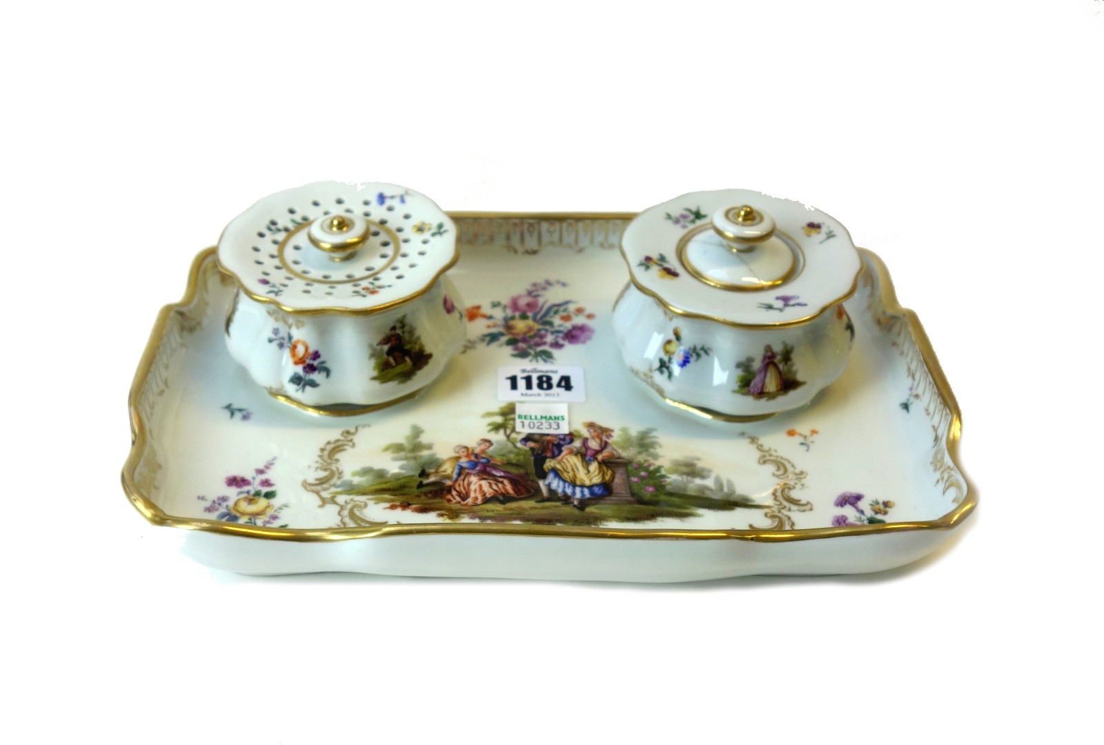 Appraisal: A Meissen porcelain desk set th century decorated with a