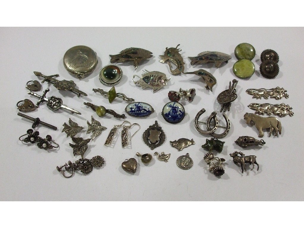 Appraisal: Lot of silver pieces to include mounted delft brooch Mexican