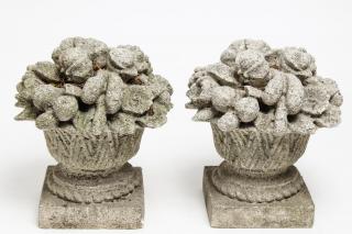 Appraisal: Antique English Cast Stone Garden Urns Pair Each filled with