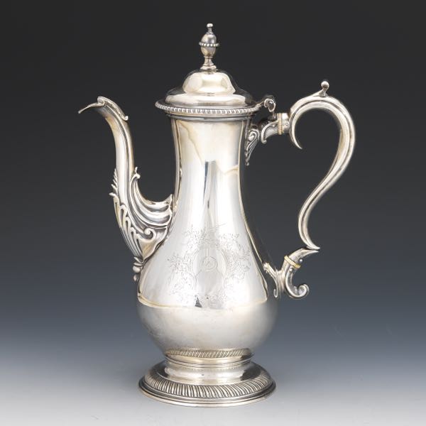 Appraisal: ENGLISH GEORGE III STERLING SILVER ARMORIAL COFFEE POT CHARLES WRIGHT