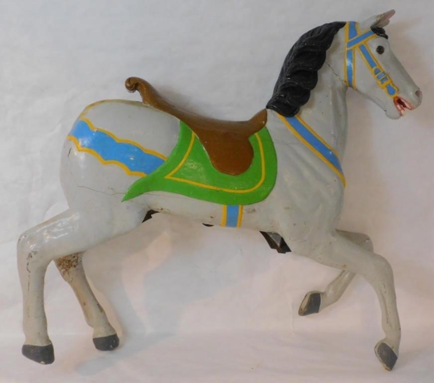 Appraisal: TWO EARLY TH CENTURY FREDERICK HEYN CAROUSELhorses and a winged