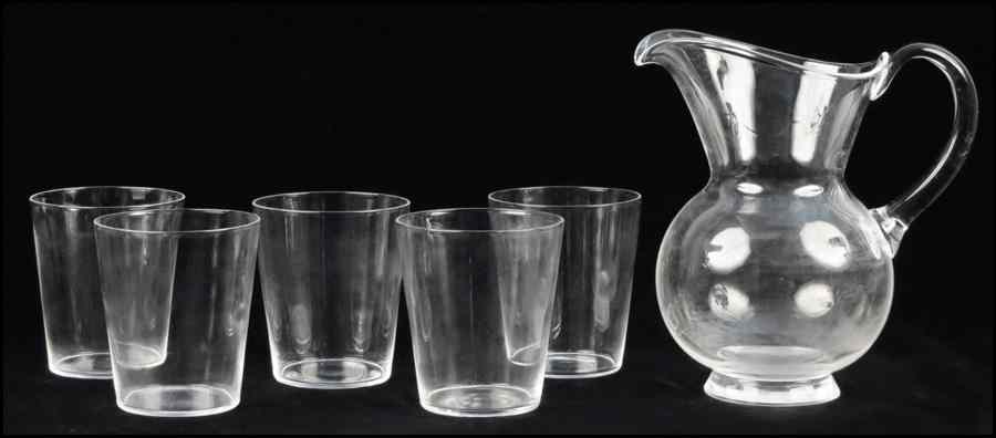 Appraisal: STEUBEN CRYSTAL PITCHER Together with five Steuben crystal tumblers Pitcher