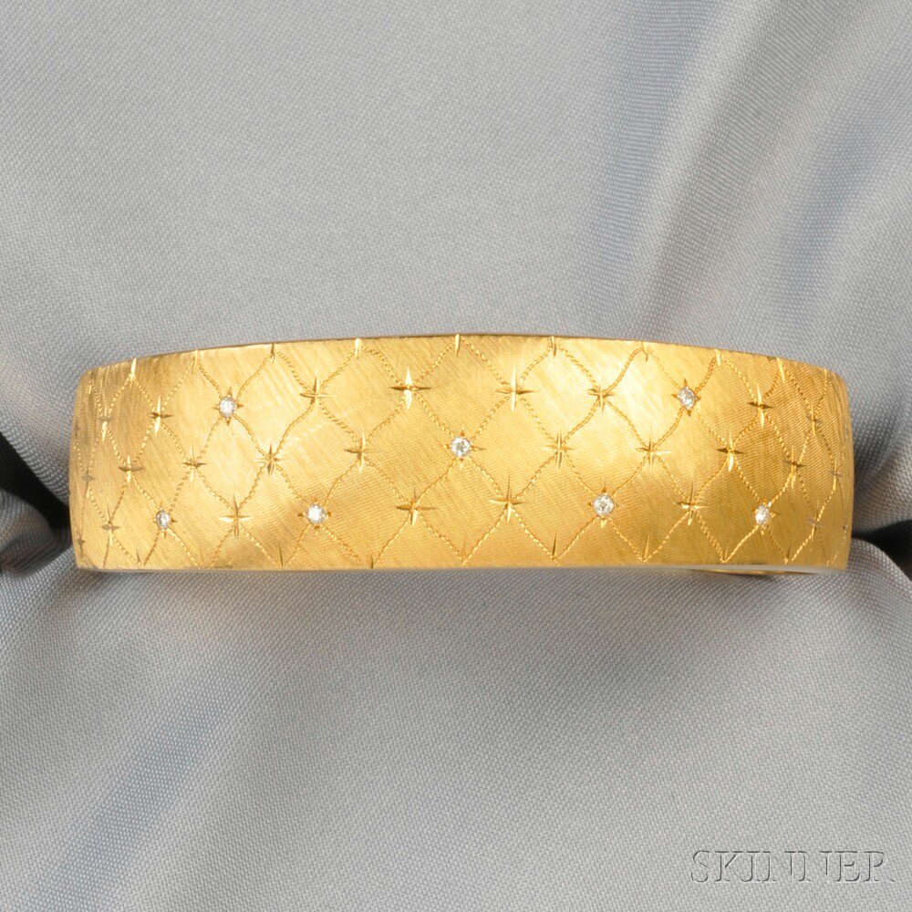 Appraisal: kt Gold and Diamond Bracelet designed as an engraved cuff