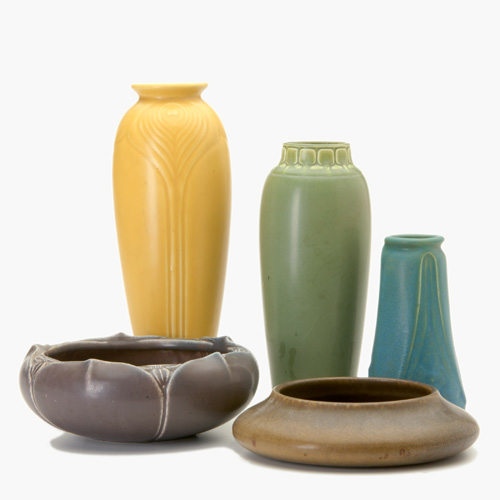 Appraisal: ROOKWOOD Five Production vessels three vases and two low bowls