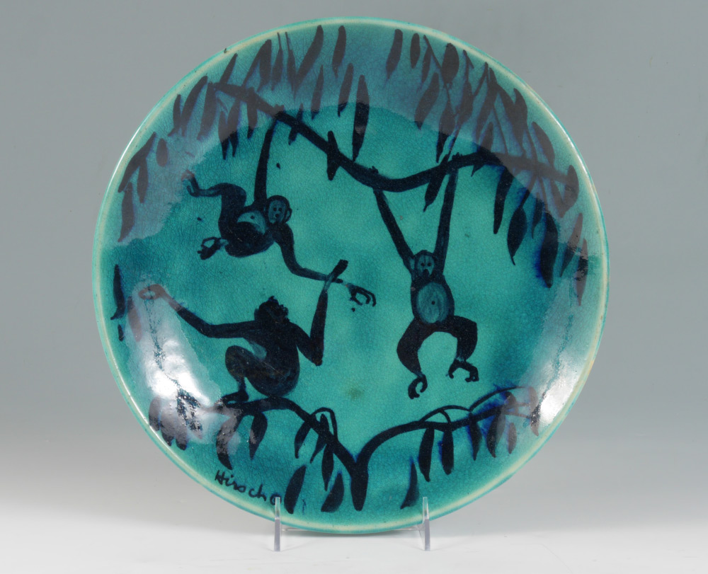 Appraisal: JOSEPH HIRSCH FOR STONELAIN POTTERY CHARGER Blue green glaze ground