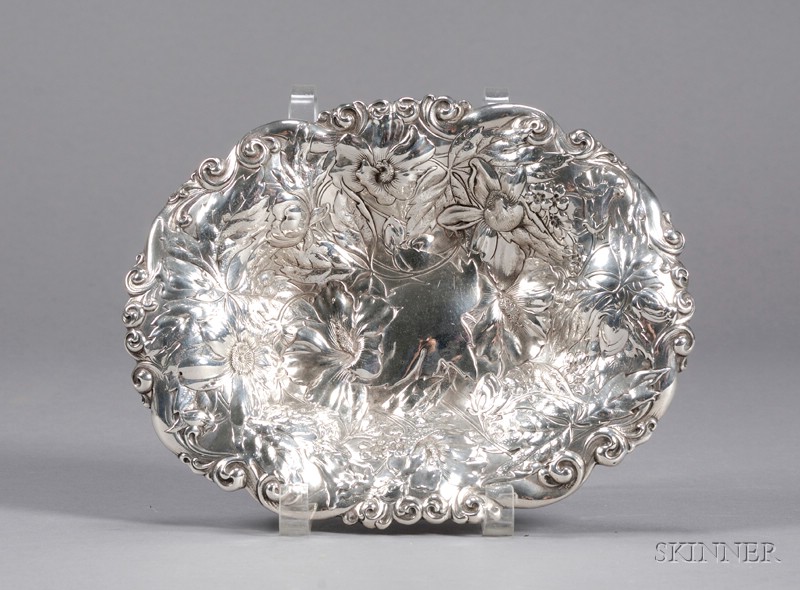 Appraisal: Gorham Sterling Bowl oval chased and embossed with anemones and