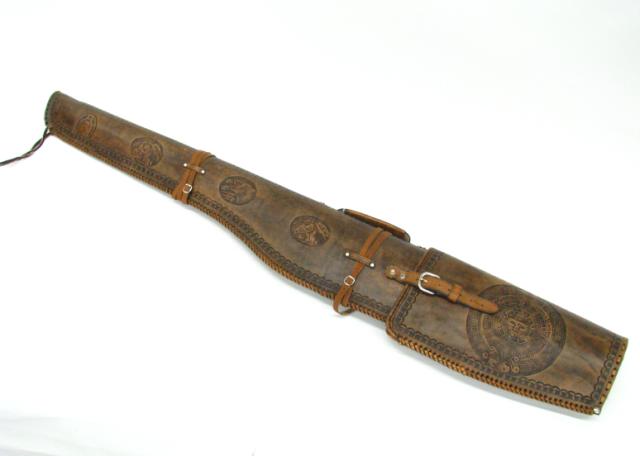 Appraisal: Fancy tooled leather rifle case long two-piece with belt buckle