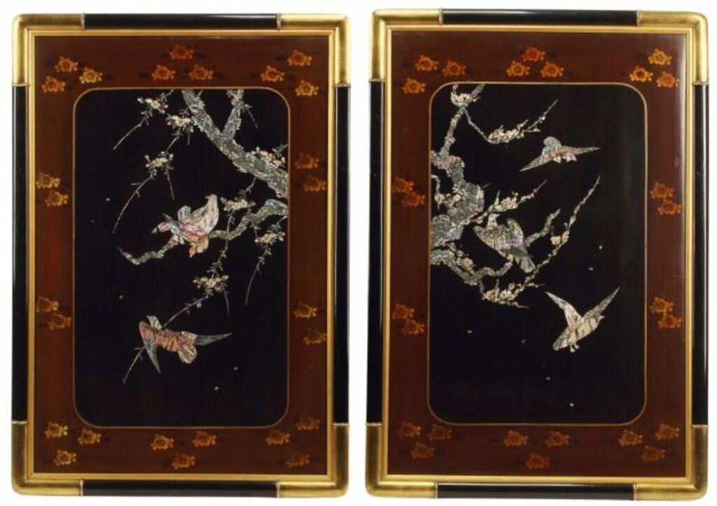 Appraisal: pair Japanese lacquered and inlaid plaques approx h w lbs