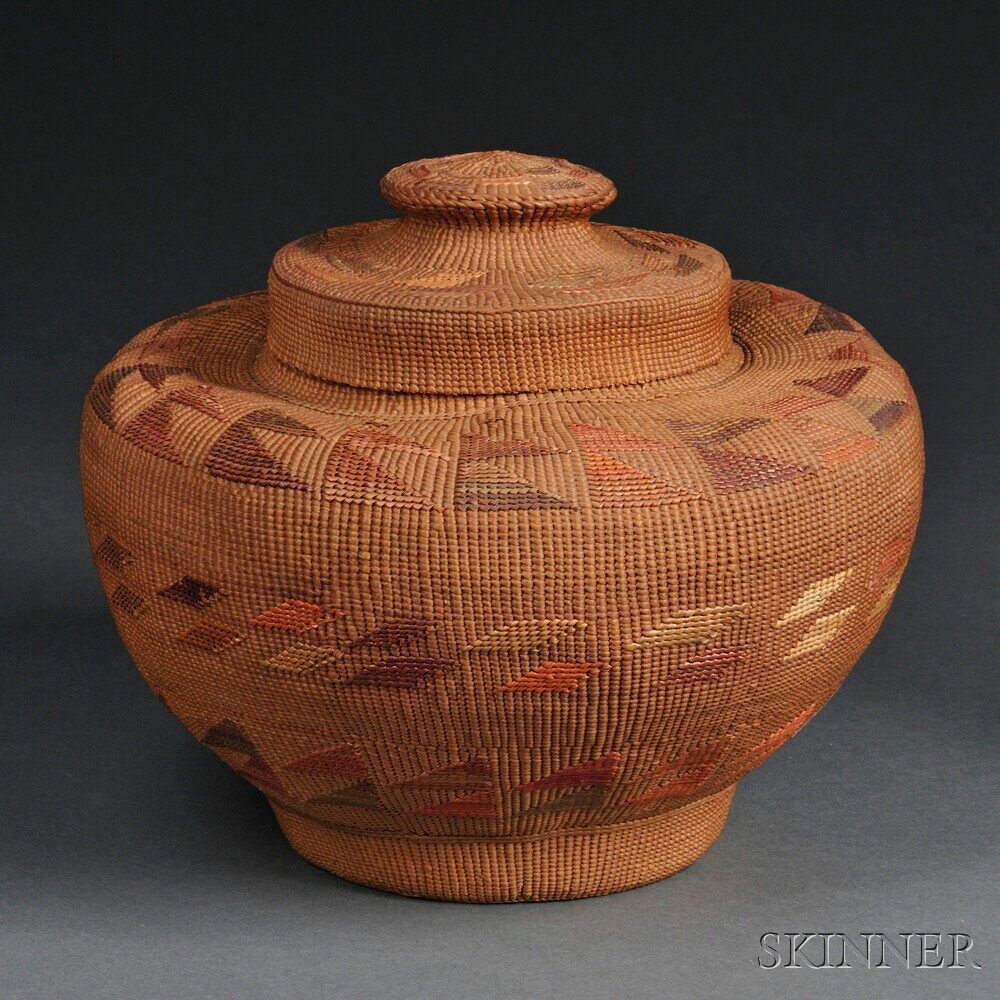 Appraisal: Large Tlingit Polychrome Twined Basket c early th century the