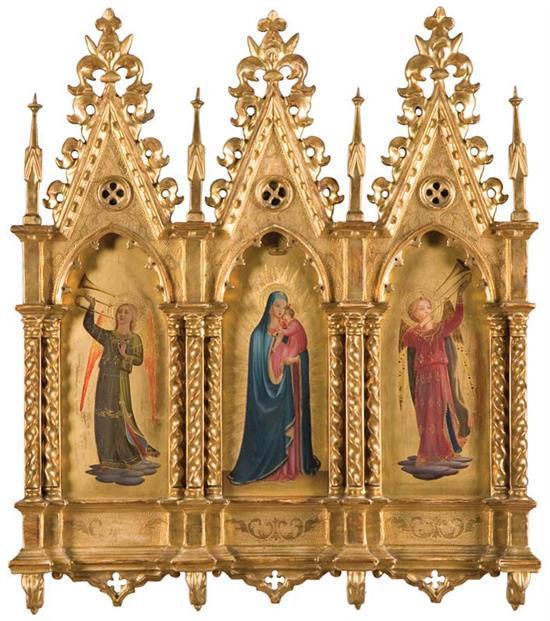 Appraisal: ARCHITECTURAL TRIPTYCH Continental late th-early th century Gilt Gothic style