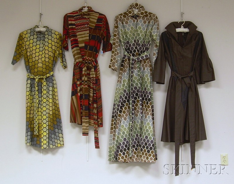 Appraisal: Group of Four Mid-century Handmade Graphic Print Dresses with Matching