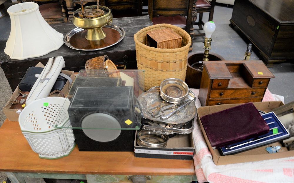 Appraisal: Large group of assorted items to include leather desk set