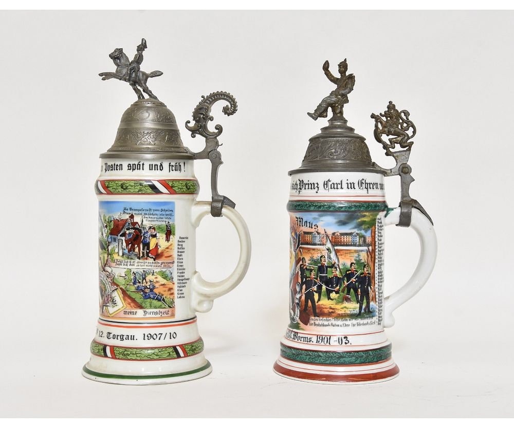 Appraisal: Two German Regimental Steins Two German regimental steins each with