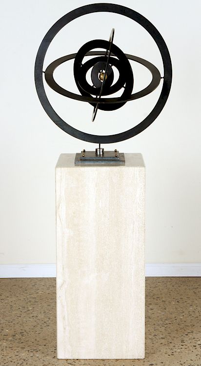 Appraisal: A STEEL AND BRONZE ASTROLAB KINETIC SCULPTURE A steel and