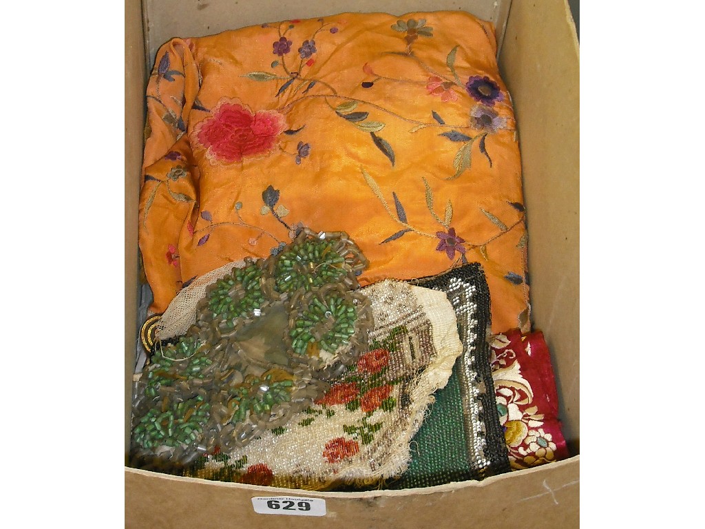 Appraisal: Selection of beaded and embroidered items including an orange silk