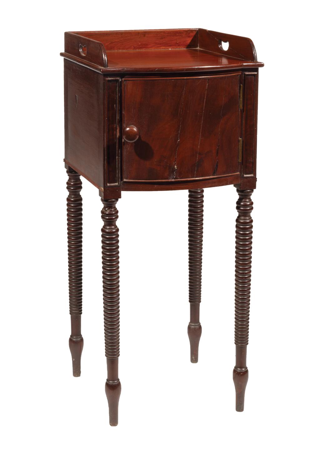 Appraisal: American Mahogany Bedside Commode c mid-Atlantic single door galleried top