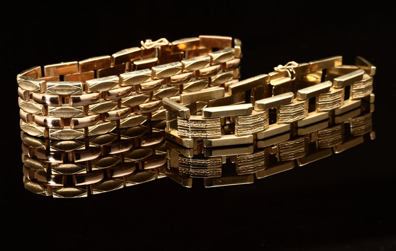 Appraisal: Two retro K yellow gold bracelets Circa each bracelet K