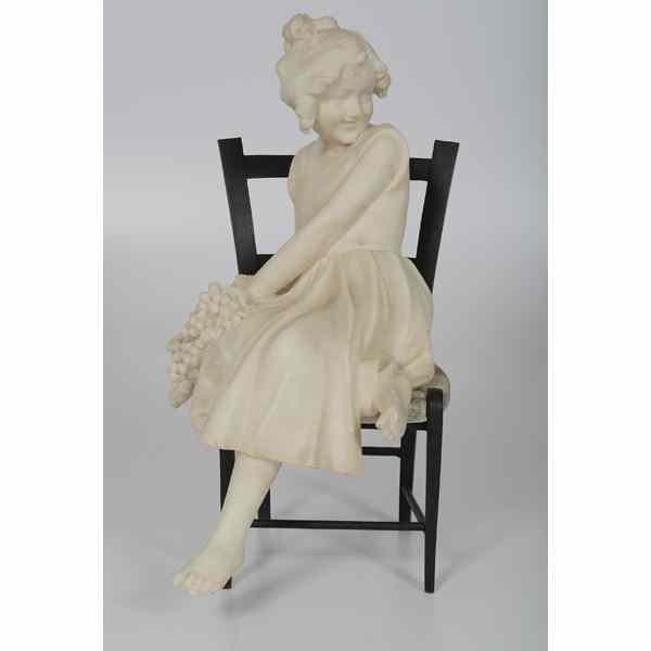 Appraisal: Marble Sculpture of a Girl Seated on Metal Chair American