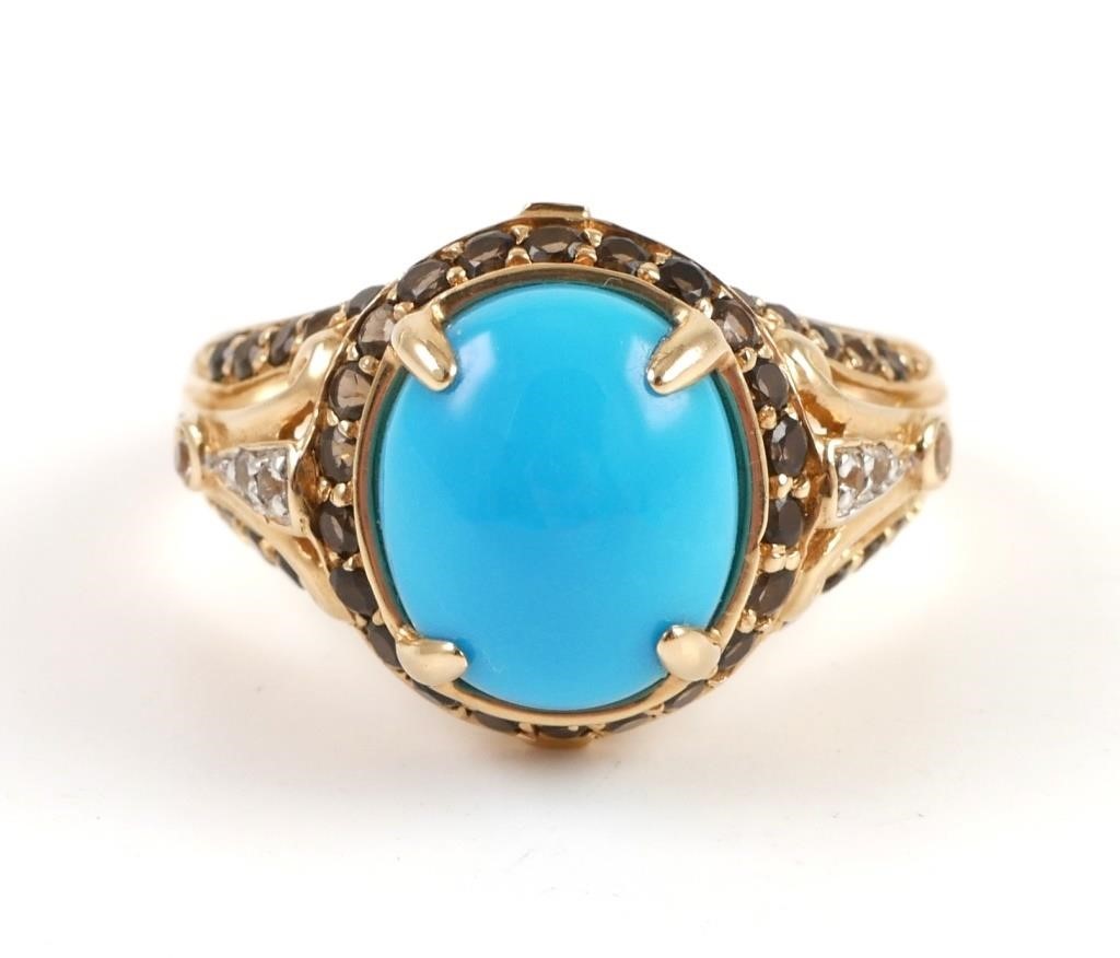 Appraisal: K yellow gold ring contains one turquoise simulant cabochon round