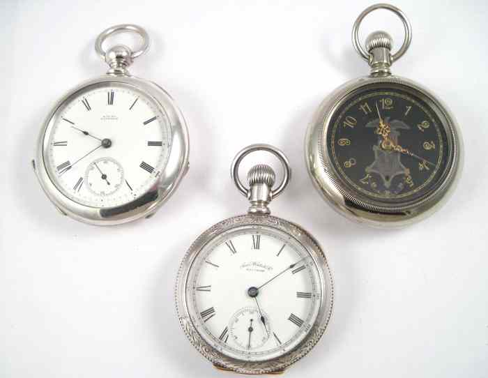 Appraisal: THREE AMERICAN WALTHAM OPENFACE POCKET WATCHES A model size jewels