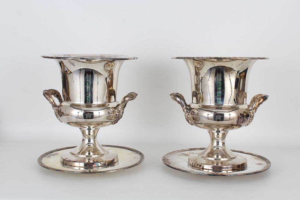 Appraisal: Twin Handled Silver Plate Champagne Buckets Twin Handled Silver Plate