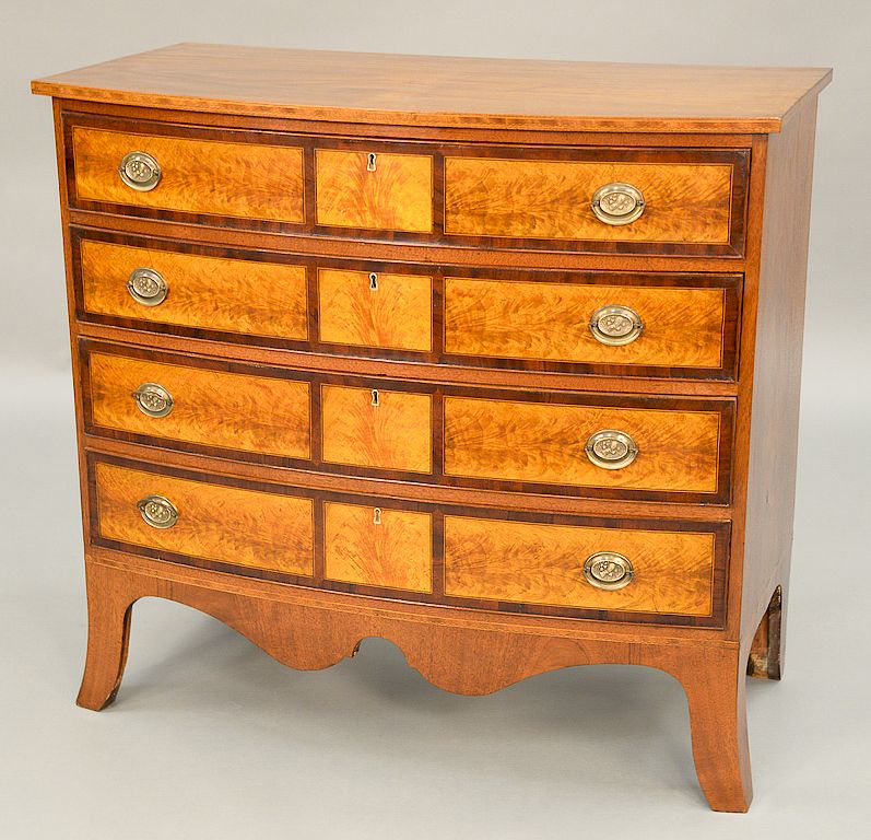 Appraisal: Federal bow front four drawer chest twelve panels flame birch