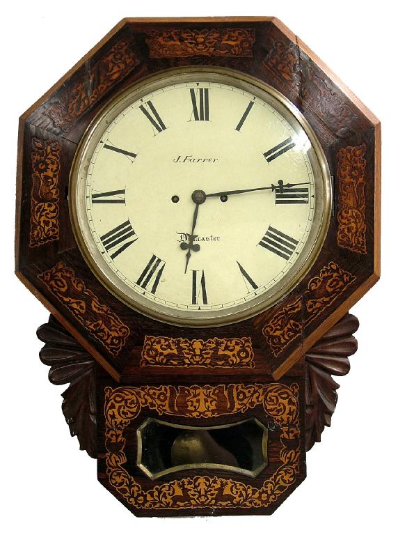 Appraisal: Double fusee drop dial wall clock signed J Farrer Doncaster