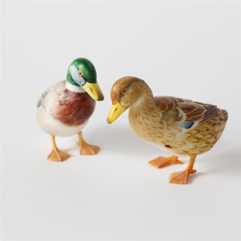 Appraisal: Two Japanese carved ivory polychrome Mallard ducks signed H x