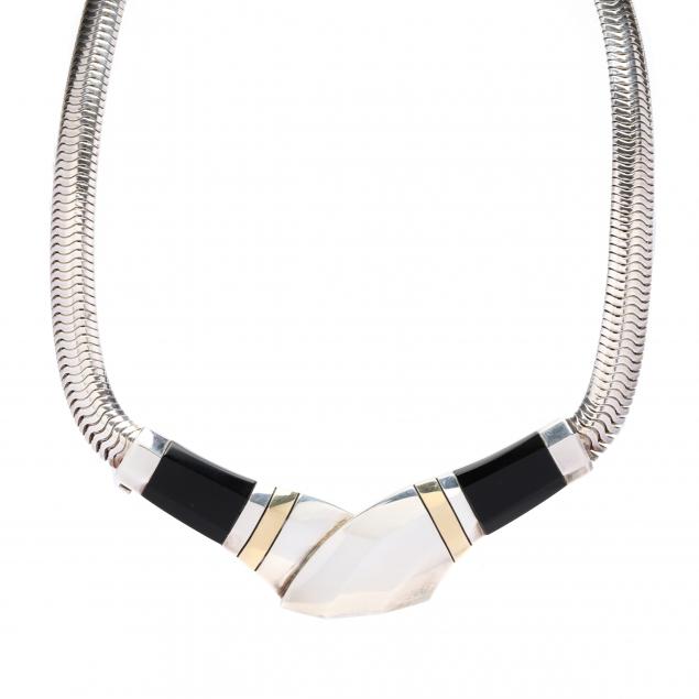 Appraisal: Sterling Silver Gold and Onyx Necklace Black Starr Frost The