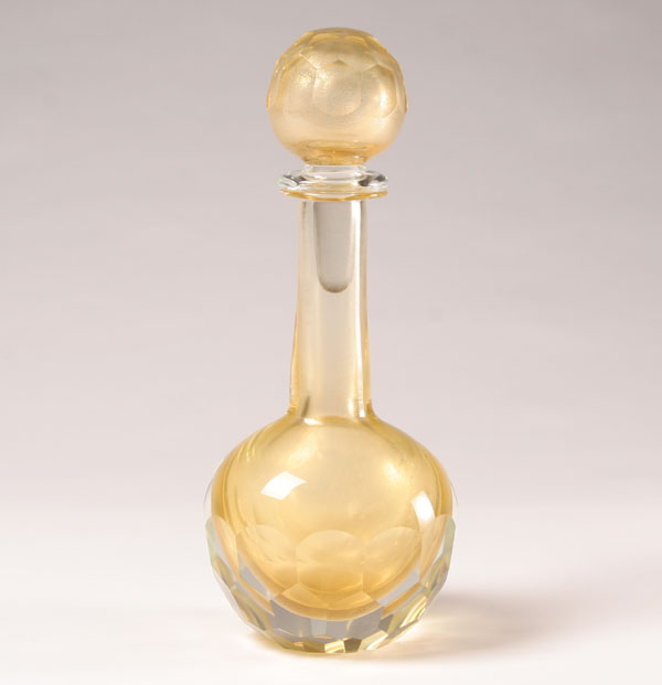 Appraisal: Alfredo Barbini heavy gold sommerso faceted art glass decanter Engraved