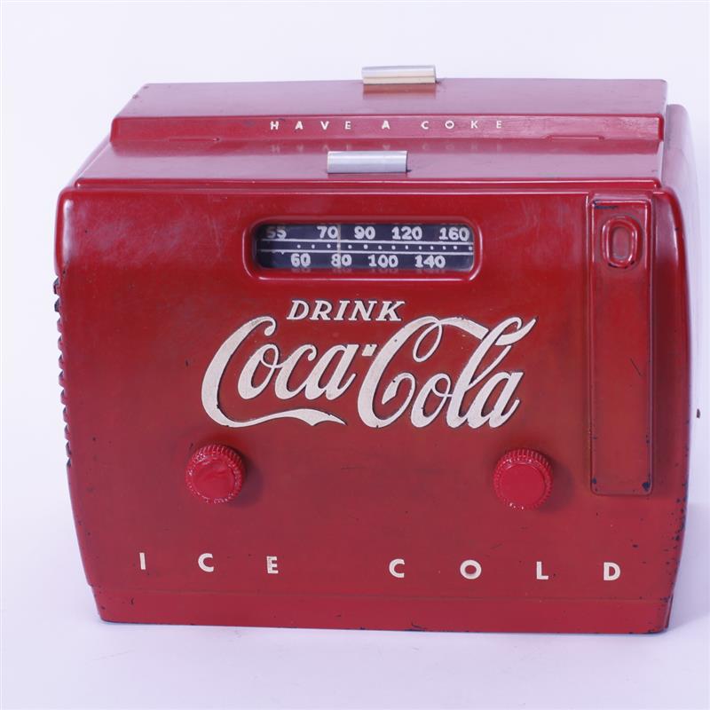 Appraisal: Red Coca Cola cooler shaped radio c H x W