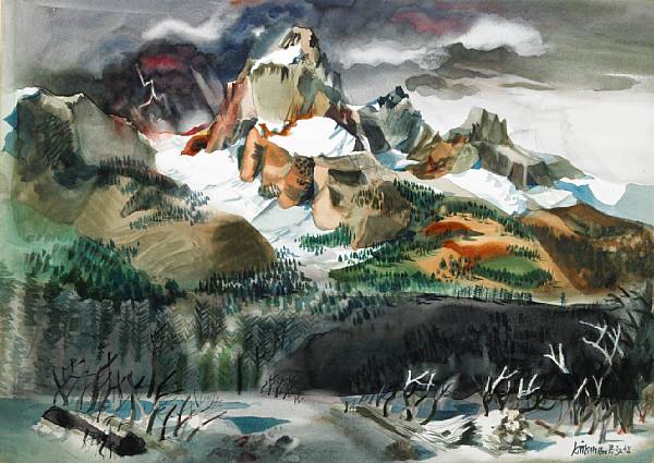 Appraisal: n a Dong Kingman American - Mountain Landscape signed and