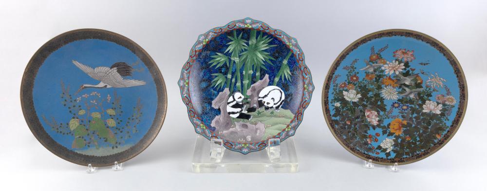 Appraisal: THREE JAPANESE CLOISONNE ENAMEL CHARGERS TH TH CENTURYTHREE JAPANESE CLOISONNE