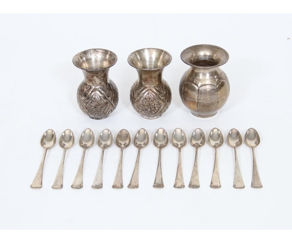 Appraisal: Three Turkish silver small vases each h together with twelve