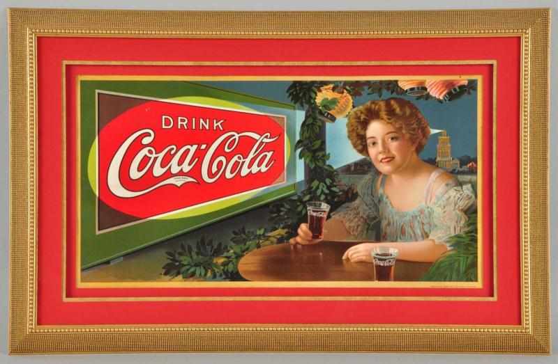 Appraisal: Cardboard Coca-Cola Trolley Sign Description Beautifully double matted and framed