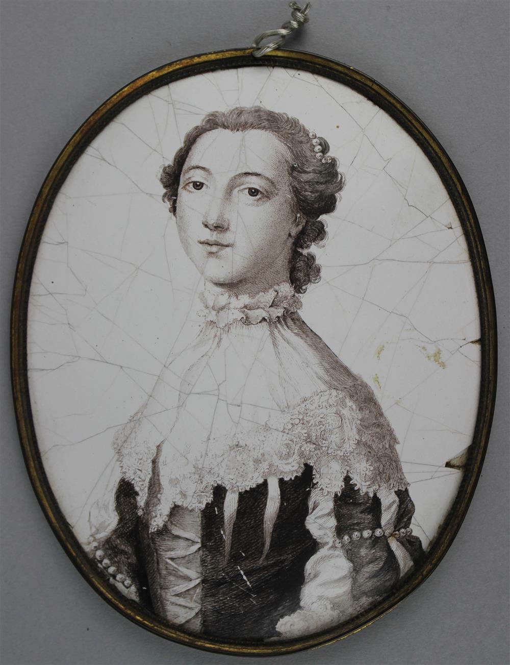 Appraisal: MINIATURE PORTRAIT ON ENAMEL OF MARIA COUNTESS OF COVENTRY mid-