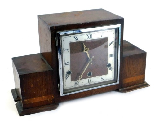 Appraisal: A 's Art Deco Revival oak cased mantel clock cm